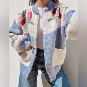 Le Lis Blue and Cream Floral Cardigan